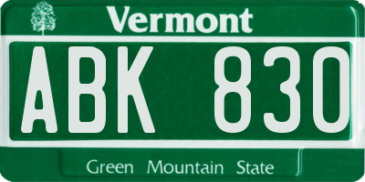 VT license plate ABK830