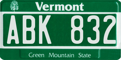 VT license plate ABK832