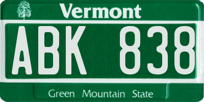 VT license plate ABK838