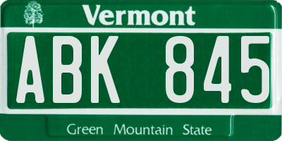 VT license plate ABK845