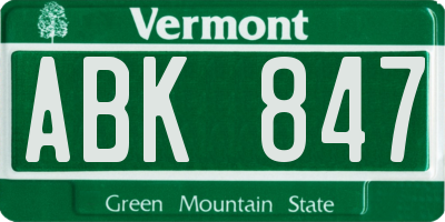 VT license plate ABK847