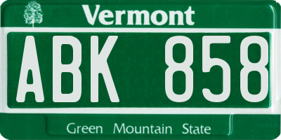 VT license plate ABK858