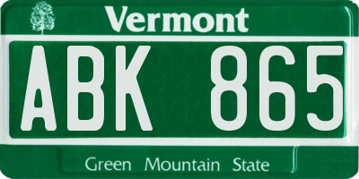 VT license plate ABK865