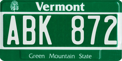 VT license plate ABK872