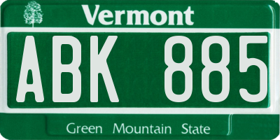 VT license plate ABK885