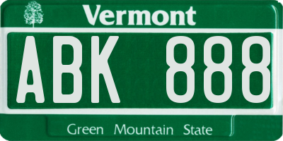 VT license plate ABK888