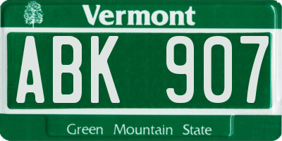 VT license plate ABK907