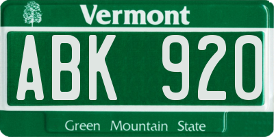 VT license plate ABK920