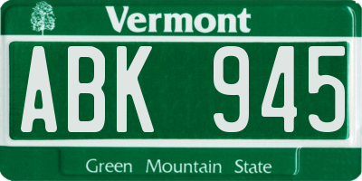 VT license plate ABK945