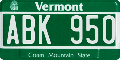 VT license plate ABK950