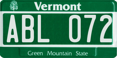 VT license plate ABL072