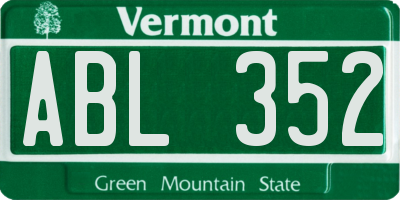 VT license plate ABL352