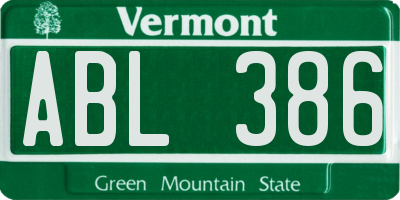 VT license plate ABL386