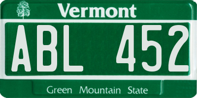 VT license plate ABL452