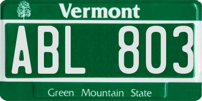 VT license plate ABL803
