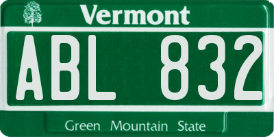 VT license plate ABL832
