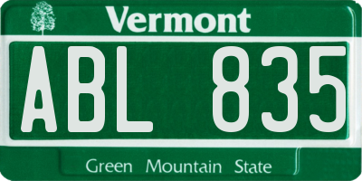 VT license plate ABL835