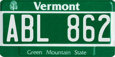 VT license plate ABL862