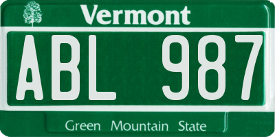 VT license plate ABL987