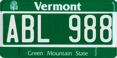 VT license plate ABL988