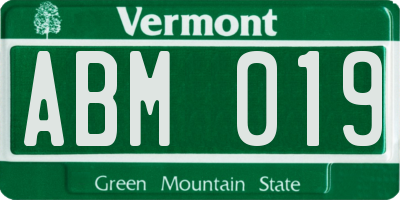 VT license plate ABM019