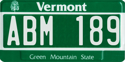 VT license plate ABM189