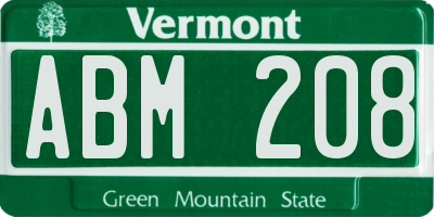 VT license plate ABM208