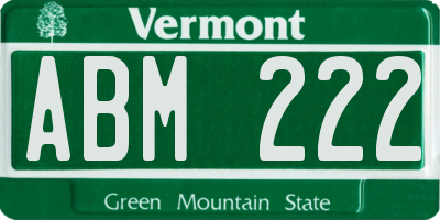 VT license plate ABM222