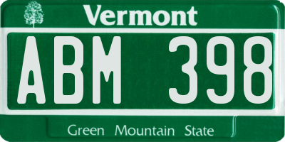 VT license plate ABM398