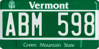 VT license plate ABM598