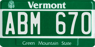 VT license plate ABM670