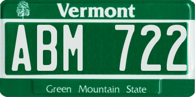 VT license plate ABM722