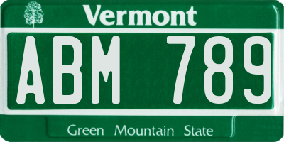 VT license plate ABM789