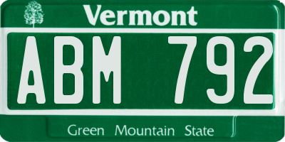 VT license plate ABM792