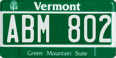 VT license plate ABM802