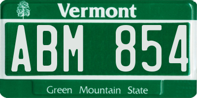 VT license plate ABM854