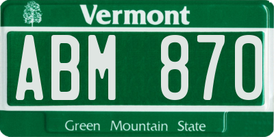 VT license plate ABM870