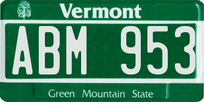 VT license plate ABM953