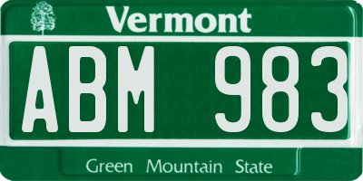 VT license plate ABM983