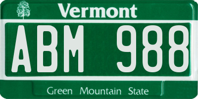 VT license plate ABM988