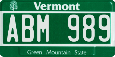 VT license plate ABM989