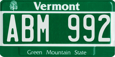 VT license plate ABM992