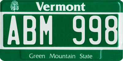 VT license plate ABM998