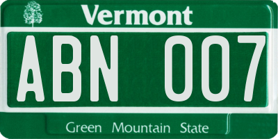 VT license plate ABN007