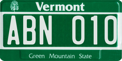 VT license plate ABN010