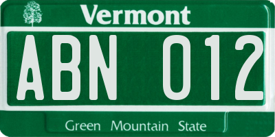 VT license plate ABN012