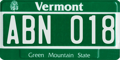 VT license plate ABN018