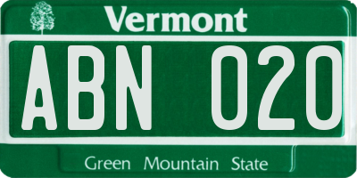 VT license plate ABN020