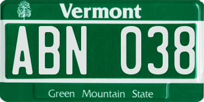 VT license plate ABN038