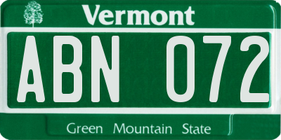 VT license plate ABN072